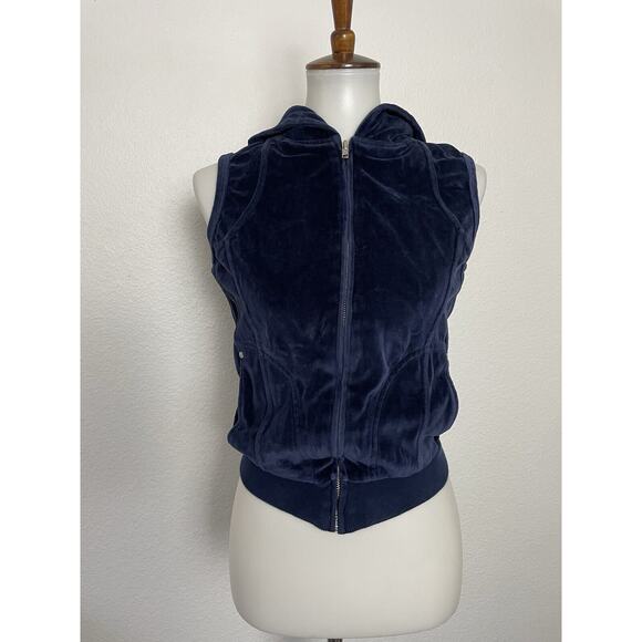 Jill Stuart Jeans Hoodie Velour Zip Front Sleeveless Stretch Knit - Picture 1 of 7